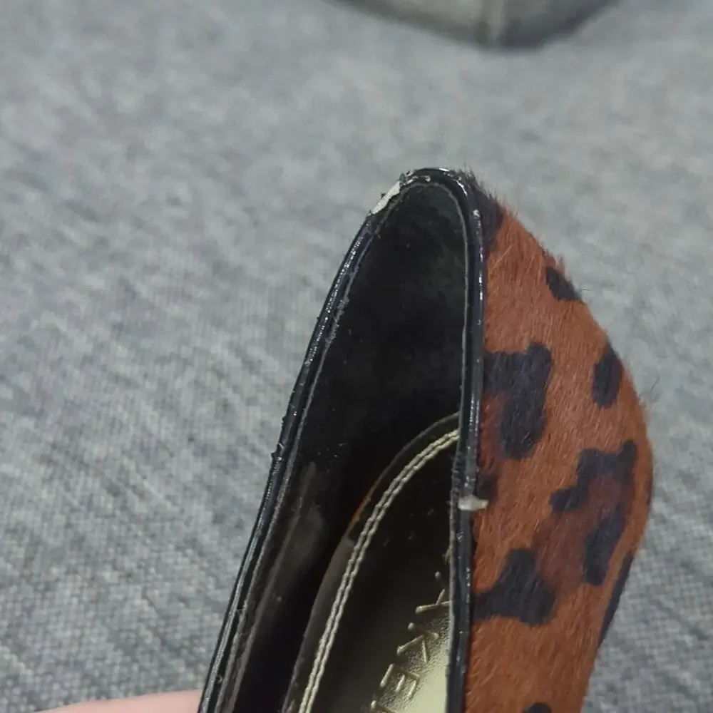 BAKERS Melina Leopard Print Cow Hair Fur Platform Heels Brown Black Wmns Sz 7.5